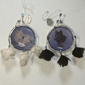 Bradford Exchange Wolfs   Dreamcatcher Ornaments Set Of 2 New 2004 Signed